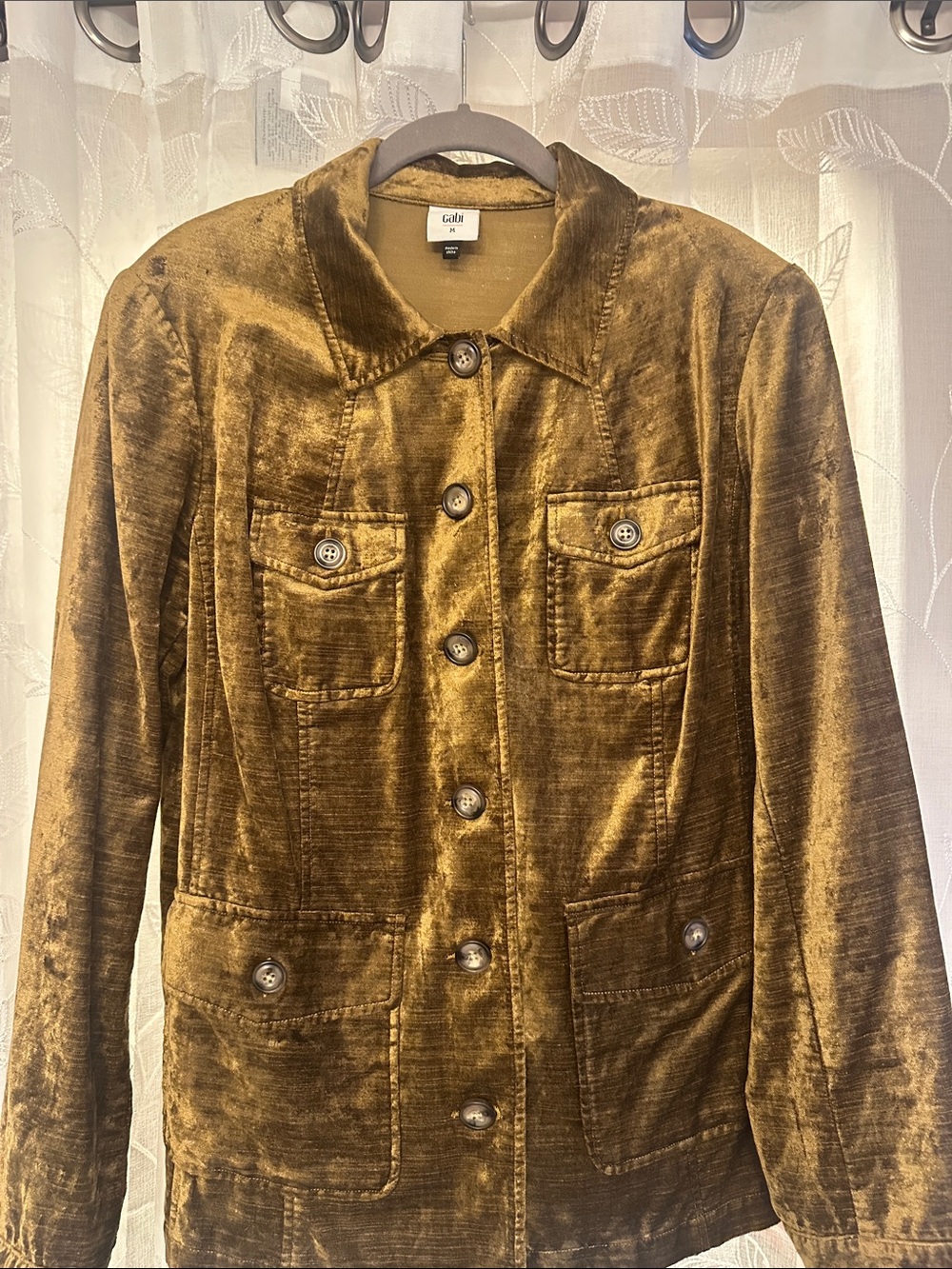 CAbi Women's Velvet Button-Front Jacket in Golden Brown